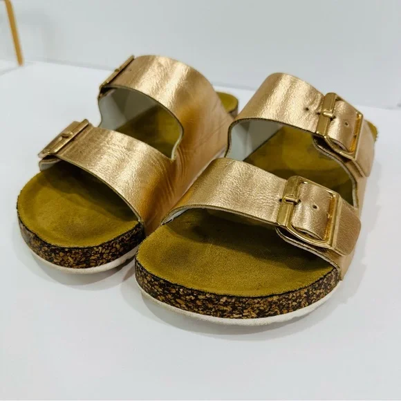 ๐ฉท AUSTIN TRADING CO. WOMENS ROSE GOLD DUAL STRAP CORK SLIDES SIZE 7 GOOD - Picture 13 of 13